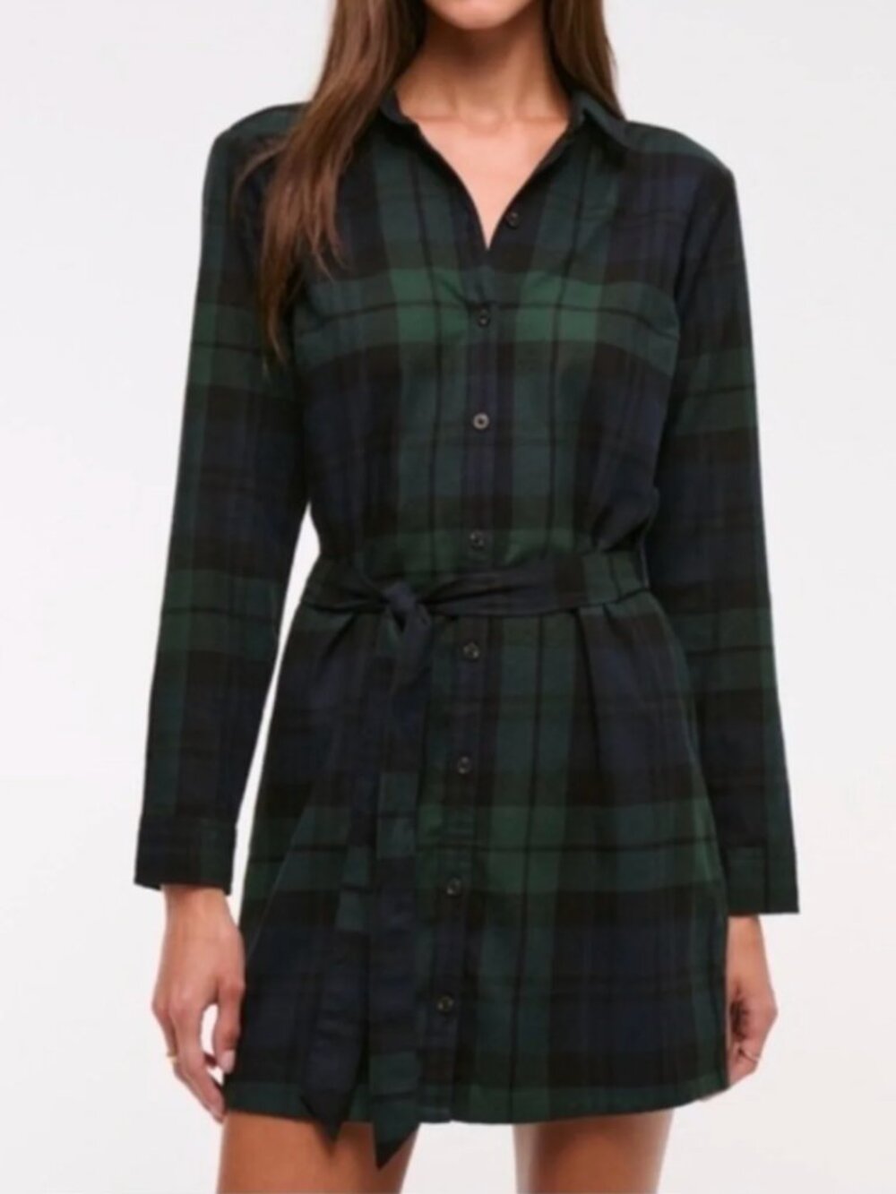 Tartan long sleeved flannel button down belted dress, Abercrombie & Fitch